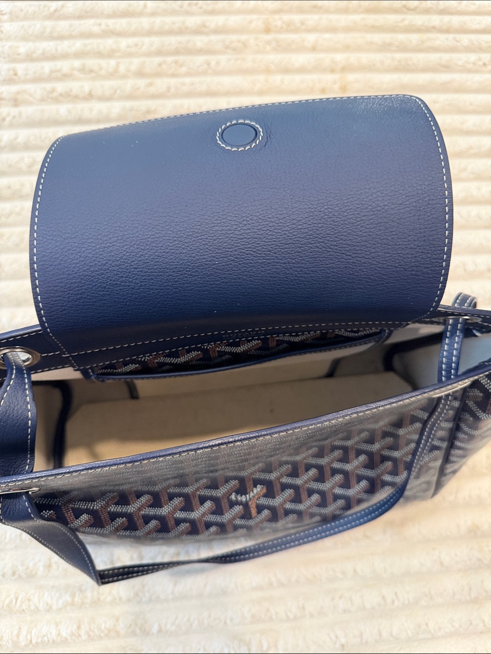 Goyard Navy Blue Coated Canvas Shoulder Tote - Picture 7 of 8